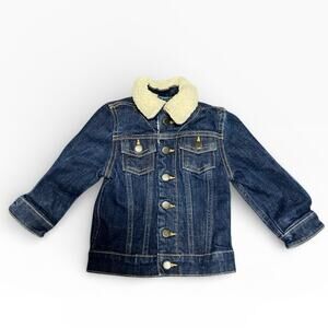 OshKosh Genuine Kids Jean Jacket Unisex Toddler 2T Blue Denim Sherpa Lined Neck